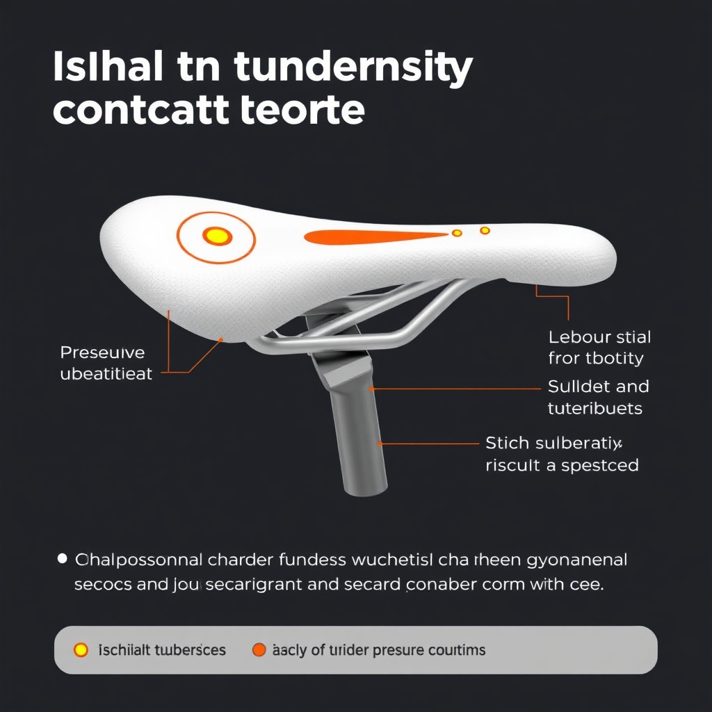 자전거 안장에 앉았을 때 체중이 실리는 골반의 좌골 결절(Ischial Tuberosity) 지점을 정밀하게 표시한 인체공학적 분석 다이어그램
